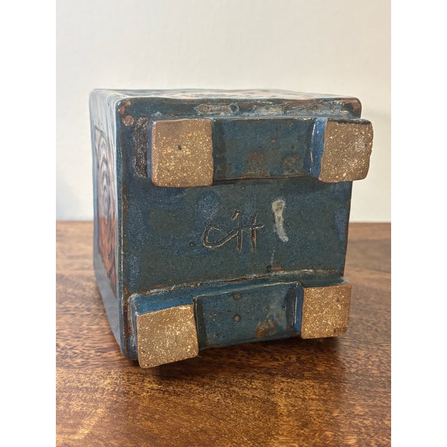Vintage Mid-Century Studio Ceramic Vase, Sculptural Blue Glaze For Sale In Miami - Image 6 of 7