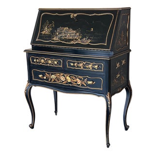 Chippendale Style Slant Top Desk in Black Lacquered Wood, circa 1900 For Sale