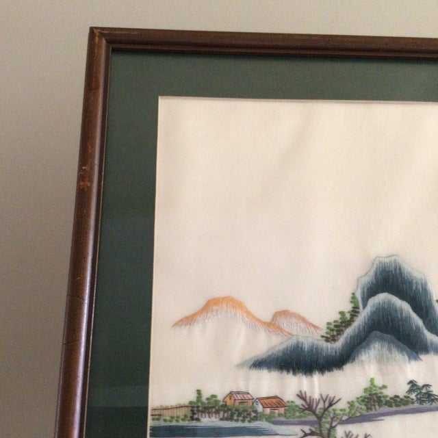 1960s 1970 Asian Silk Embroidery Landscape River Scene For Sale - Image 5 of 12