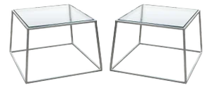 Pair of Vintage Kjaerholm Style Tapered Metal and Glass Side End Tables