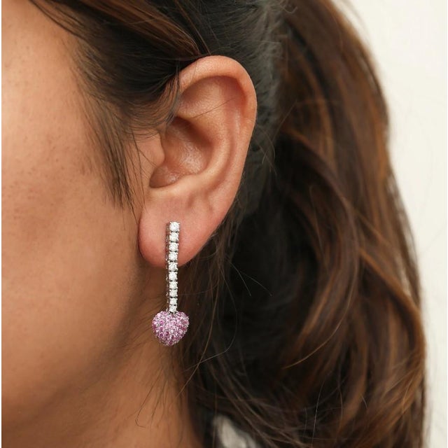 1.71 cts Natural pink sapphire and 0.96 cts diamond earring in 18k gold For Sale In New York - Image 6 of 18