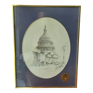 Vintage Don Cannavaro Framed and Signed Lithograph ' Us Capitol Dome Washington TexasThriftJunkie (560) For Sale