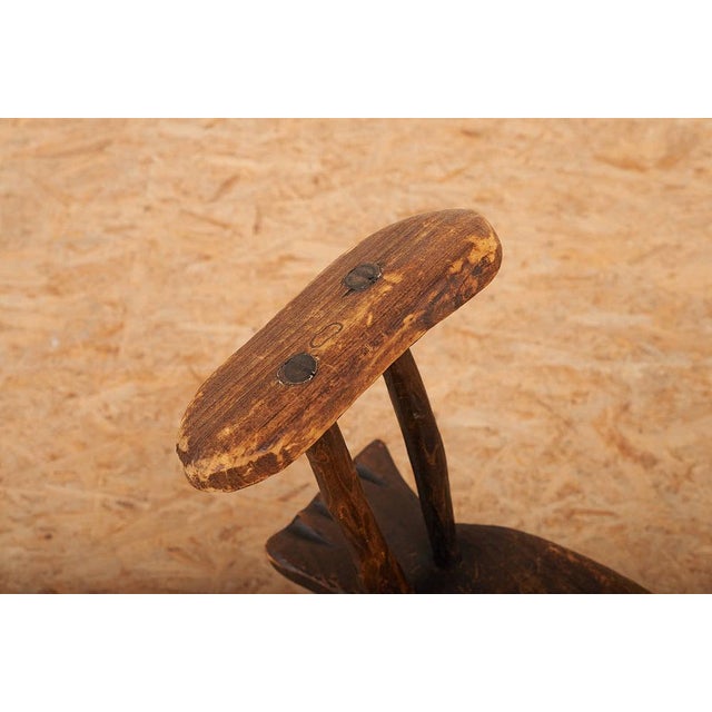 Wooden 3-Legged Stool with Backrest For Sale - Image 6 of 11