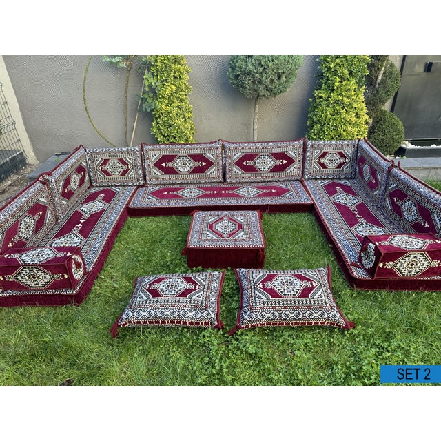 2020s Modular Floor Sofa With Ottoman, Turkish Kilim U-Shaped Set Majlis Floor Sofa Seating For Sale - Image 5 of 18