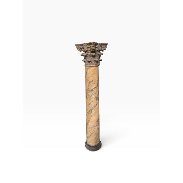 Antique Roman Corinthian Column in Faux Marble Painted Wood For Sale - Image 4 of 5