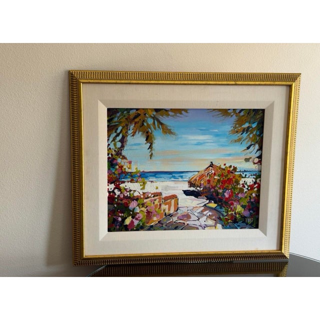 Wood Original Rick Bond “Caribbean” Tropical Coastal Landscape Painting, Framed For Sale - Image 7 of 12