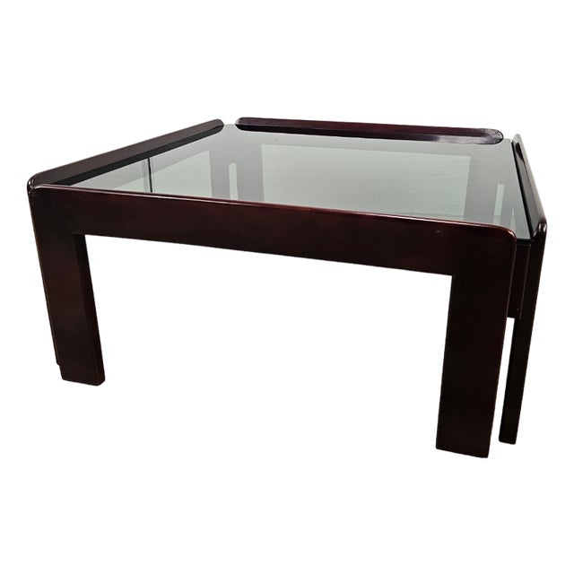 Coffee Table with Smoked Glass attributed to Afra and Tobia Scarpa for Cassina, 1960s For Sale