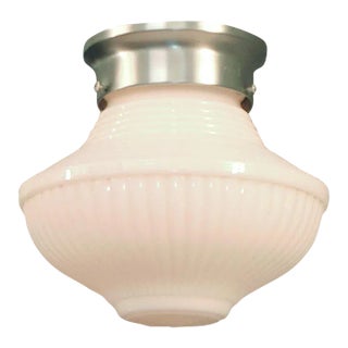 1920s Art Deco Era Ribbed White Globe Ceiling Light Flush-Mount For Sale