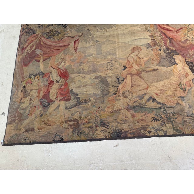 Late 19th Century French Hand-Loom Woven Romantic Pastoral Tapestry, Aubusson Style 19th Century French Romantic Figural Tapestry, 6'4" W × 4'7" H For Sale - Image 9 of 11