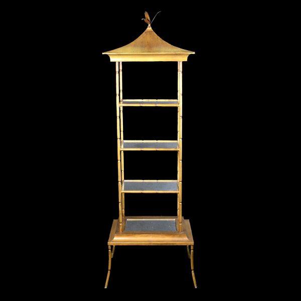 Hollywood Regency Faux Bamboo Gold Pagoda Etagere For Sale - Image 3 of 5
