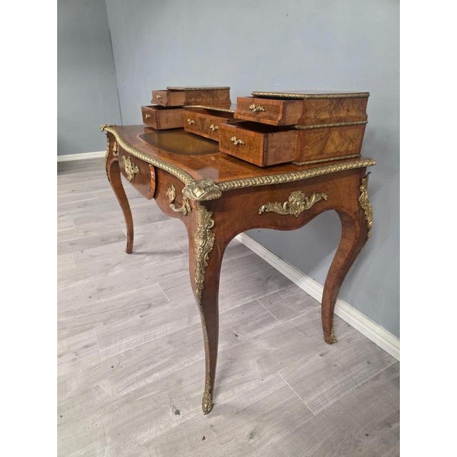 Wood Antique 19th Century Burr Walnut Leather Top Desk For Sale - Image 7 of 7