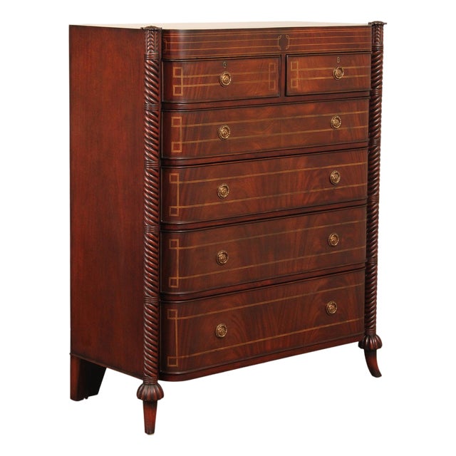 Edwardian Style Custom Mahogany Inlaid High Chest Of Drawers For Sale