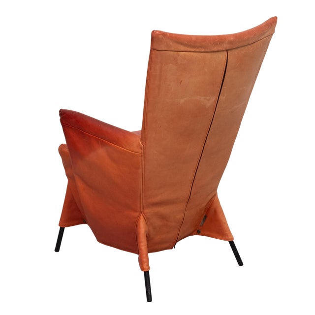 1980s Vintage Orange Leather Skirt Chair by Gerard Van Der Berg, 1980s For Sale - Image 5 of 12