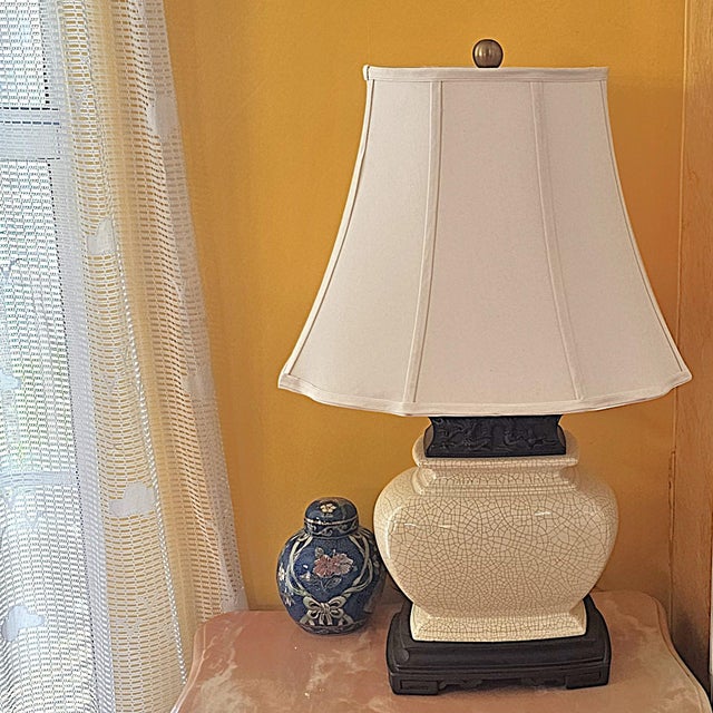Contemporary Oriental‑Style Crackle Glaze Ceramic Lamp – Ul Listed For Sale - Image 18 of 18