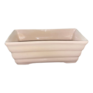 MCM Planter .Mid 20th Century Cream-Glazed Rectangular Ceramic Planter With Ribbed Sides.