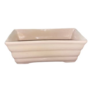 Mid 20th Century Cream-Glazed Rectangular Ceramic Planter With Ribbed Sides. For Sale