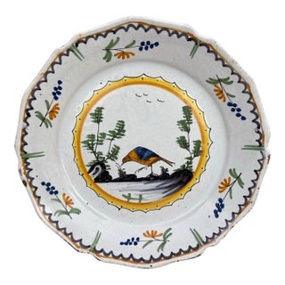 Early 19th Century French Faience Bird Plate Nevers For Sale