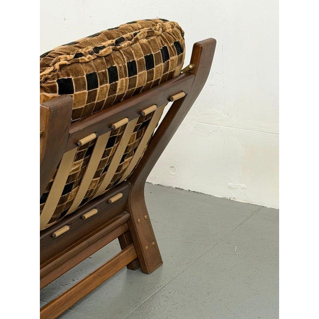 Mid-Century Modern Vintage Italian Checkered Armchair With Leather Straps For Sale - Image 3 of 3