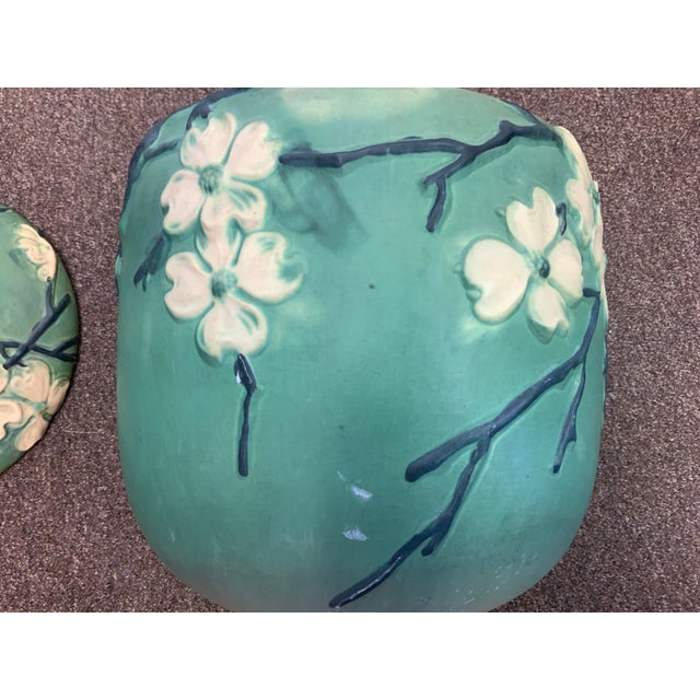 1920s Roseville Pottery Jardene and Stand Dogwood Pattern For Sale - Image 9 of 10
