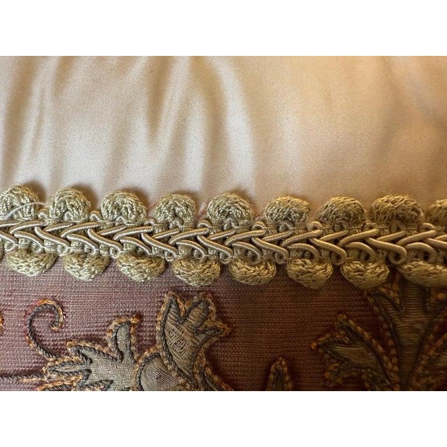 Rose Pair of Antique Embroidered Textile Pillows by Melissa Levinson For Sale - Image 8 of 8