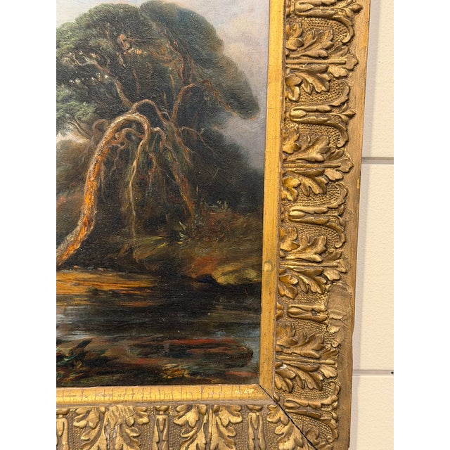 Late 19th Century Late 19th Century Oil 'View From the Manor Pond' For Sale - Image 5 of 9