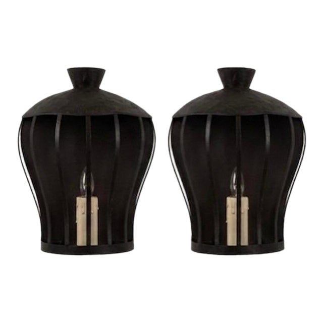 Antique Hand Forged Wrought Iron Sconces - a Pair For Sale