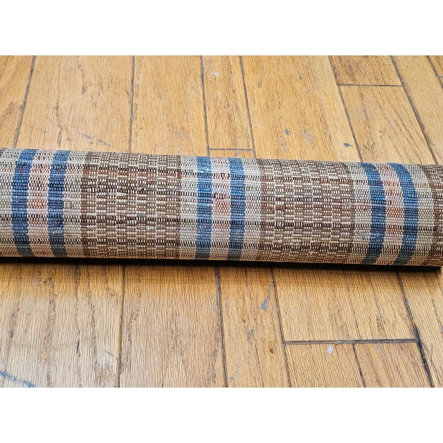 Vintage American Rag Runner, Handwoven Wool & Cotton, Stripe Pattern, Tan & Blue, 3x16 For Sale - Image 15 of 15