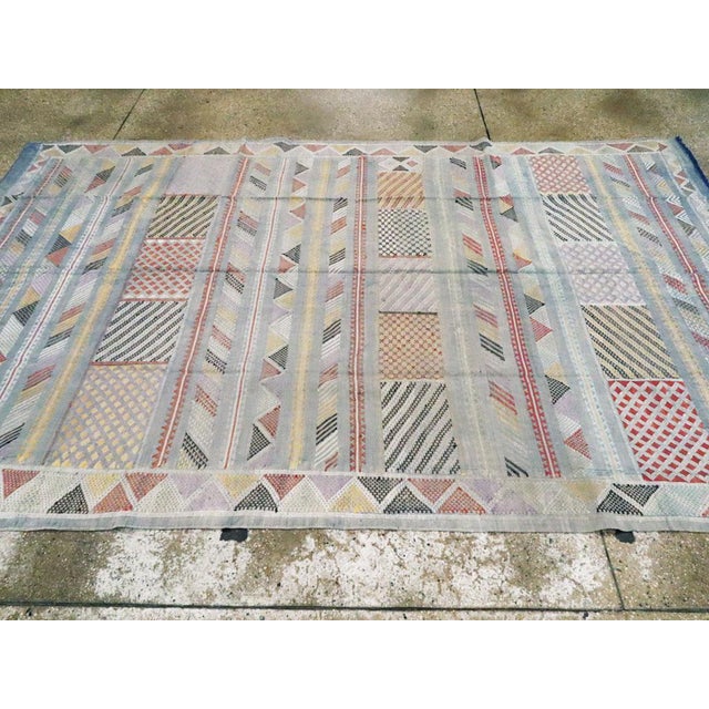 Galerie Shabab Collection Mid-20th Century Silk Moroccan Boho-Chic Flatweave Rug in a Slate Blue Shade For Sale In New York - Image 6 of 7