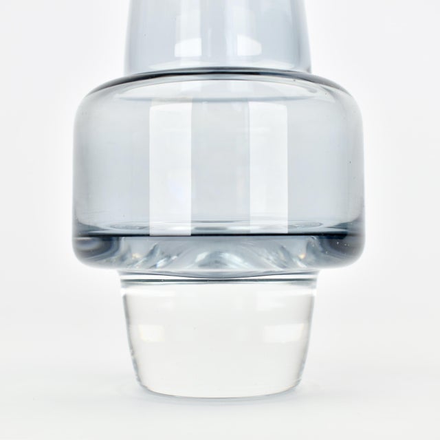 1960s Swedish Sea Glassbruk Rocket Vase by Inge Samuelsson | Atomic Age Space Vintage Mid Century Scandinavian Modern Ice Blue Grey Sommerso For Sale - Image 4 of 8