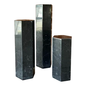 Mid Century Modern Hexagon Pedestals in Black Marble | Set of Three