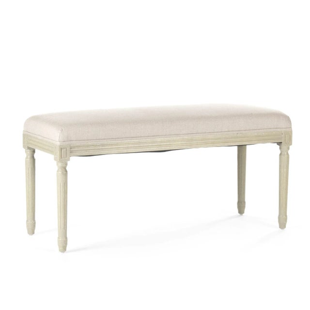 French Country Orchards Bench in Linen and Grey Birch Frame For Sale - Image 3 of 4