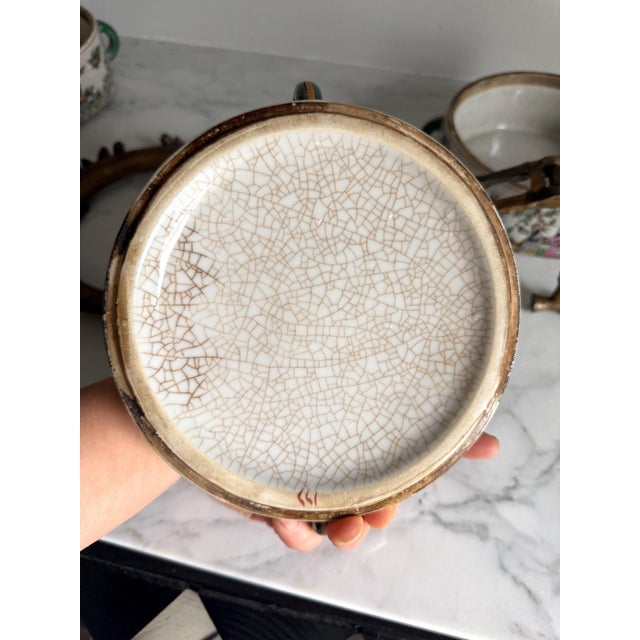 Vintage Chinoiserie Famille Rose Crackled Ceramic Stacking Lunch Box 12"x6.25" For Sale - Image 13 of 18
