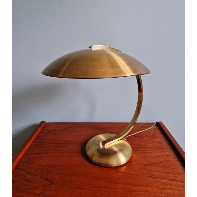 Large bauhaus desk lamp in brass, designed by egon hillebrand, 1930s. the lamp is marked under the base "drgm (deutsches...