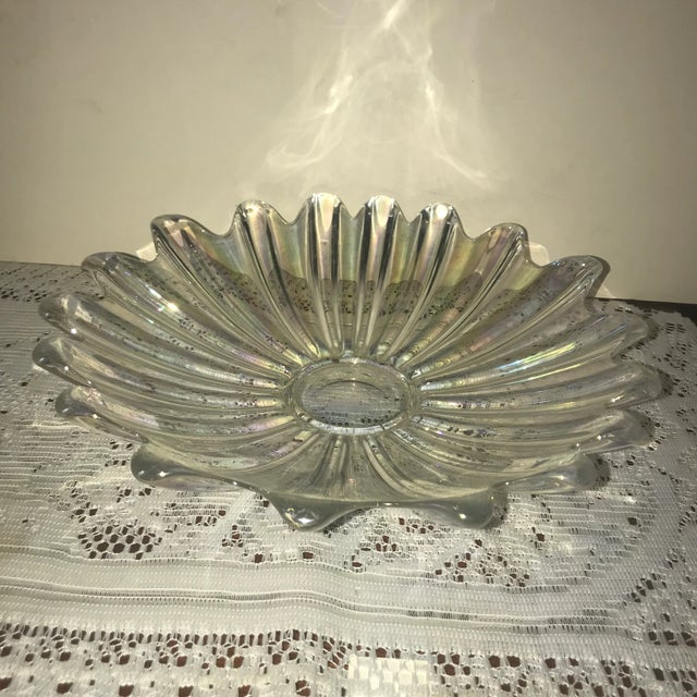 This is a large and perfect clear vintage irridescent bowl. It measures 11 1/2" diameter and stands 2 1/2" tall. Note the...