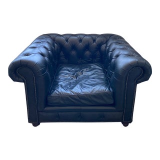 Restoration Hardware Black Leather Tufted Accent Chair For Sale