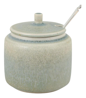 Stoneware Jam Jar with Silver Spoon from Palshus, Denmark, 1960s, Set of 2