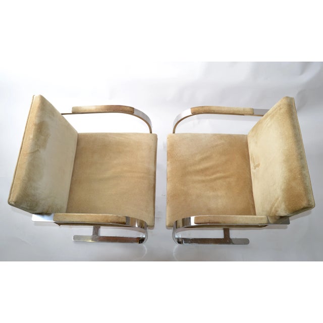 Knoll Mies Van Der Rohe for Knoll Beige Ultrasuede Stainless Steel Brno Chairs - Pair For Sale - Image 4 of 13
