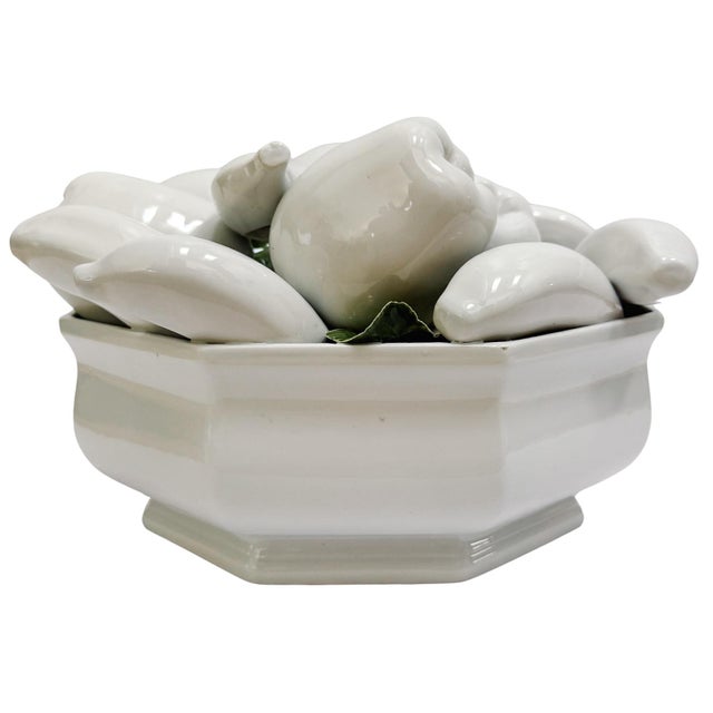 Mid-Century Modern 1960 Italian White Trompe L’Oeil Ceramic Fruit Bowl Topiary Centerpiece For Sale - Image 3 of 8