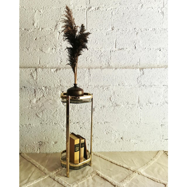 Tall Vintage Side Table in Gold and Smoked Glass, 1970s For Sale - Image 4 of 7