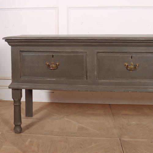 Mid 18thC English painted oak and pine 3 drawer dresser base. 1760 This piece is designed in the style of the selected...