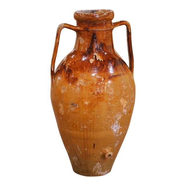 19th Century French Terracotta Olive Oil Jar With Handles and Spout For Sale