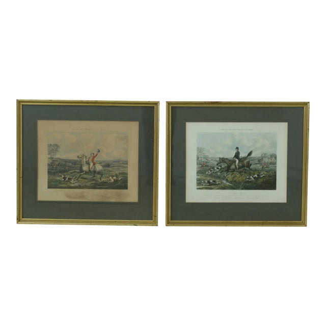 English Rudolph Ackerman Colored Hunt Scenes - a Pair For Sale