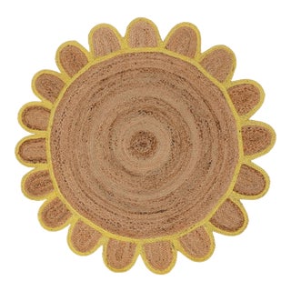 Yellow Round Jute Scallop Rug - 8'x8' For Sale