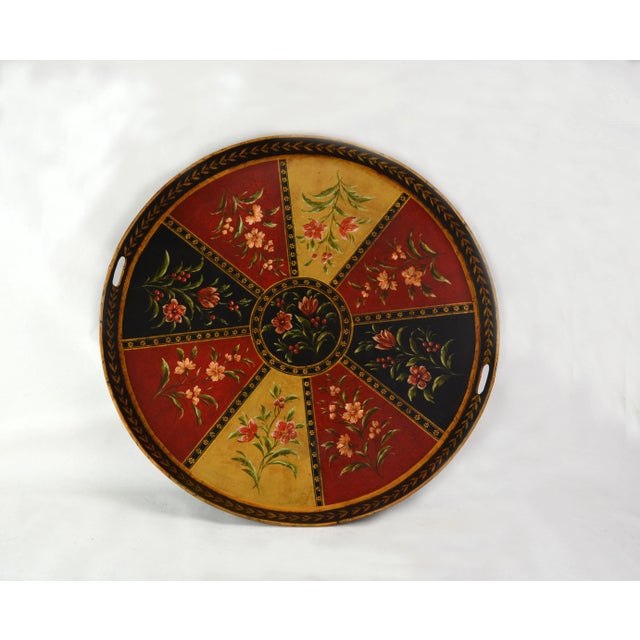 Vintage Red Hand-Painted Floral Decorative Disc/Tray | Chairish