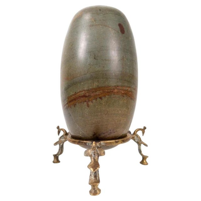 Antique Indian Shiva Lingam Fertility Stone on Cast Brass Tripod Stand For Sale - Image 10 of 10