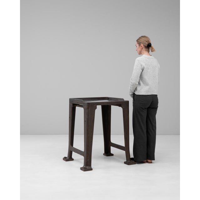 Industrial Mid 20th Century French Cast Iron Industrial Work Table With Brass Top For Sale - Image 3 of 18