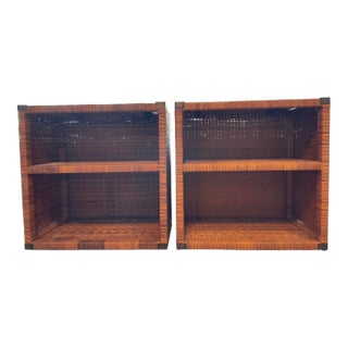 Vintage Rattan Nightstands/Shelving With Brass Corners - a Pair For Sale