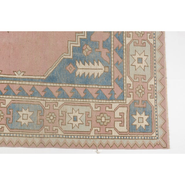 Vintage Turkish Area Rug, Hand-Knotted Wool, Soft Pink and Blue Anatolian Rug For Sale - Image 9 of 10
