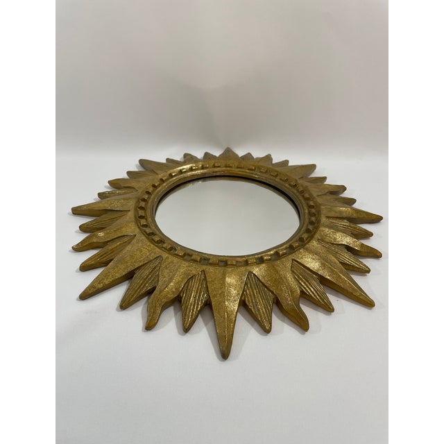 Vintage 1960s French Style 16.5" Gilded Sunburst Wall Mirror For Sale - Image 9 of 17