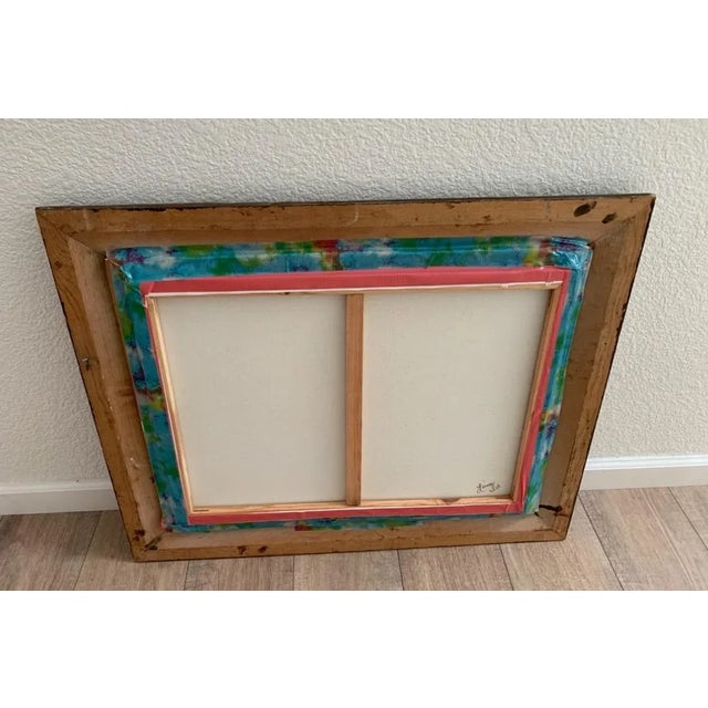 Blue Vintage Rustic Framed Original Abstract Peacock Painting For Sale - Image 8 of 8